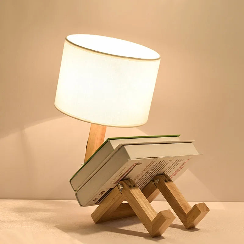 RutanFlex - Wooden Table Lamp with Shelf