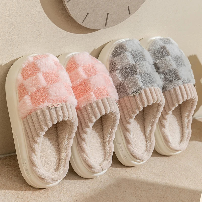 Dreamy Feet Cotton Slippers - Cosy Plaid Comfort