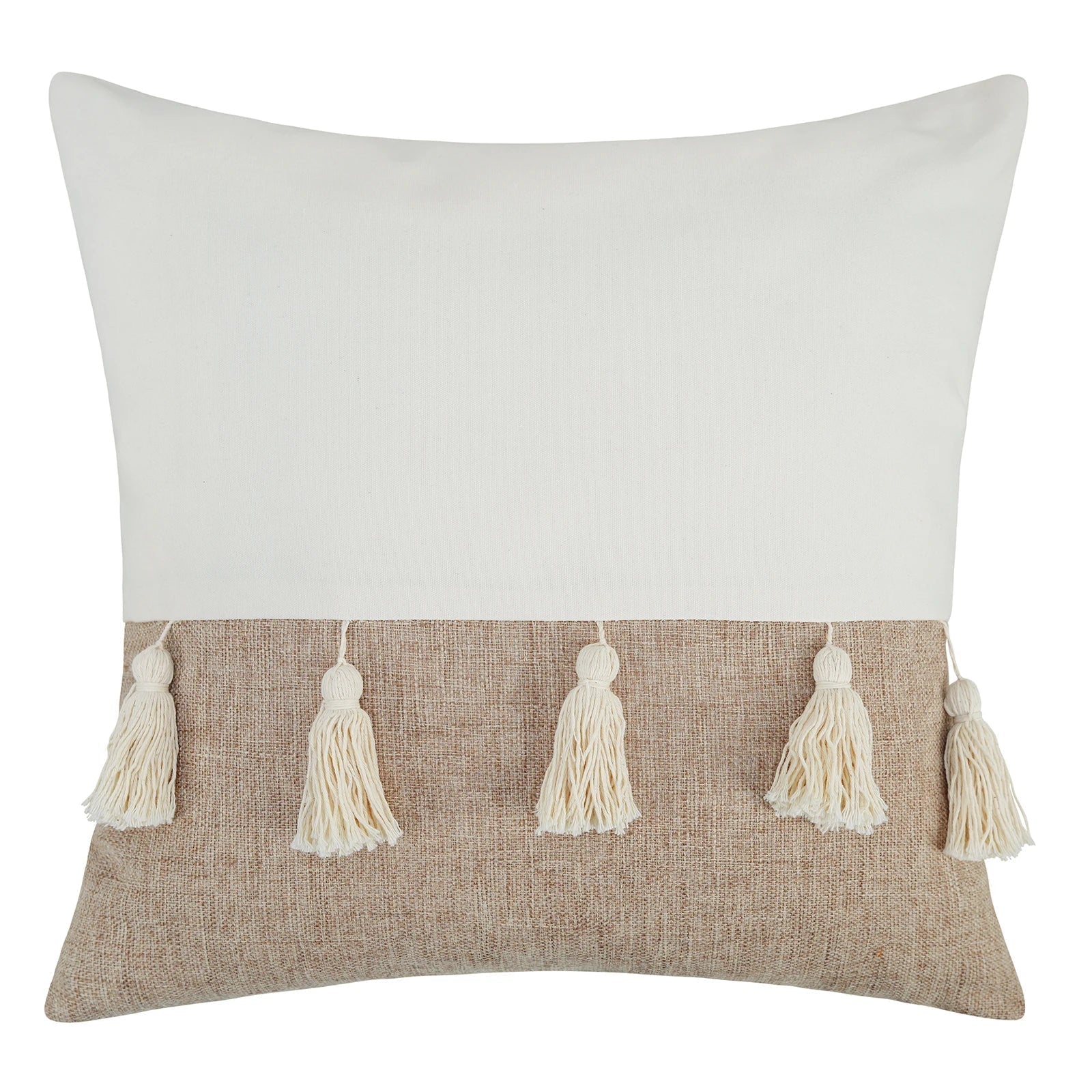 Bohemian Cushion Cover - Geometric Beige & Fringe