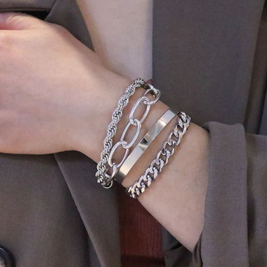 Arm Candy - 4-Piece Stainless Steel Bracelet Set for Women