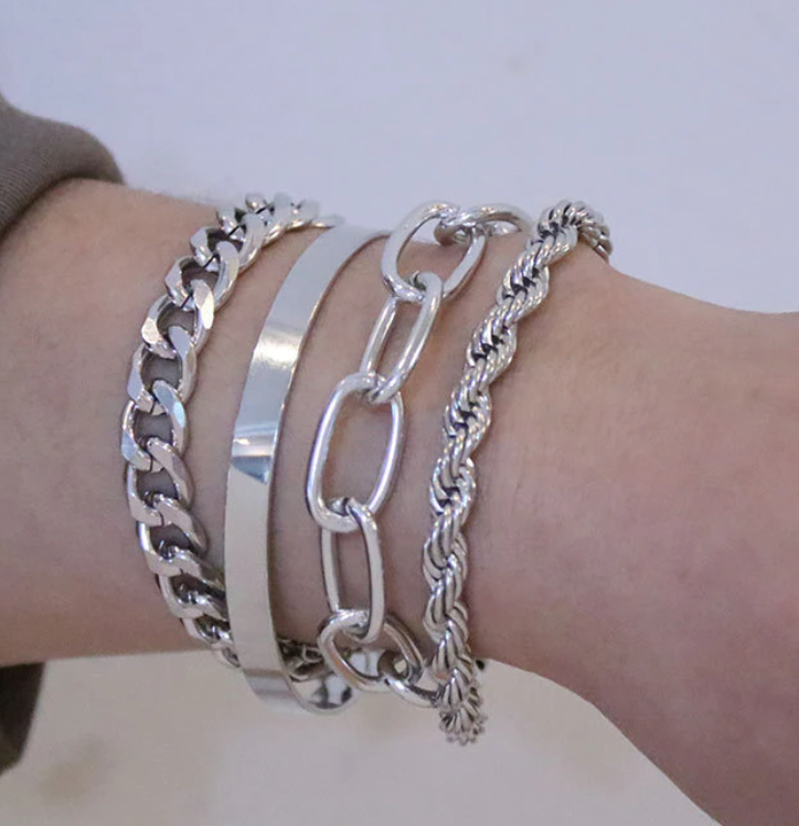 Arm Candy - 4-Piece Stainless Steel Bracelet Set for Women