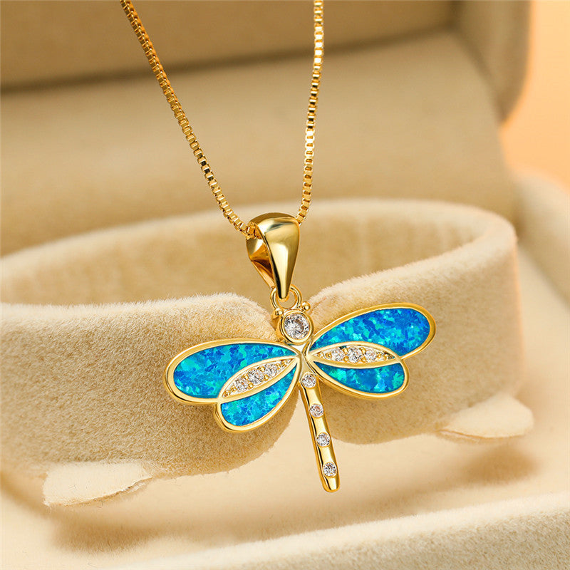 Isolde Dragonfly Necklace - Golden Opal Pendant for a Magical Look