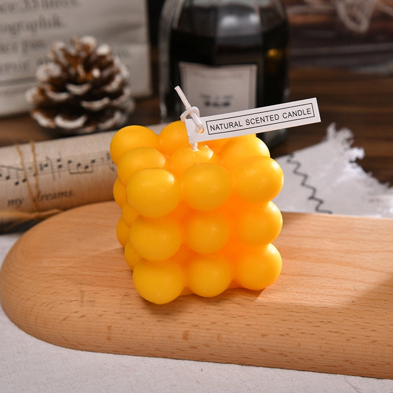BubbleGlow Candle - Modern Soy Wax Cube Candle for Cozy Home Decor