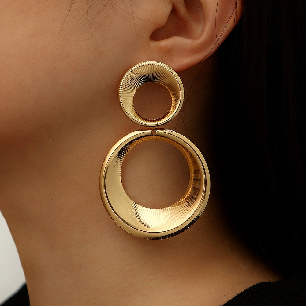 Golden Circle Earrings - Bold 3D Double Hoop Statement Earrings