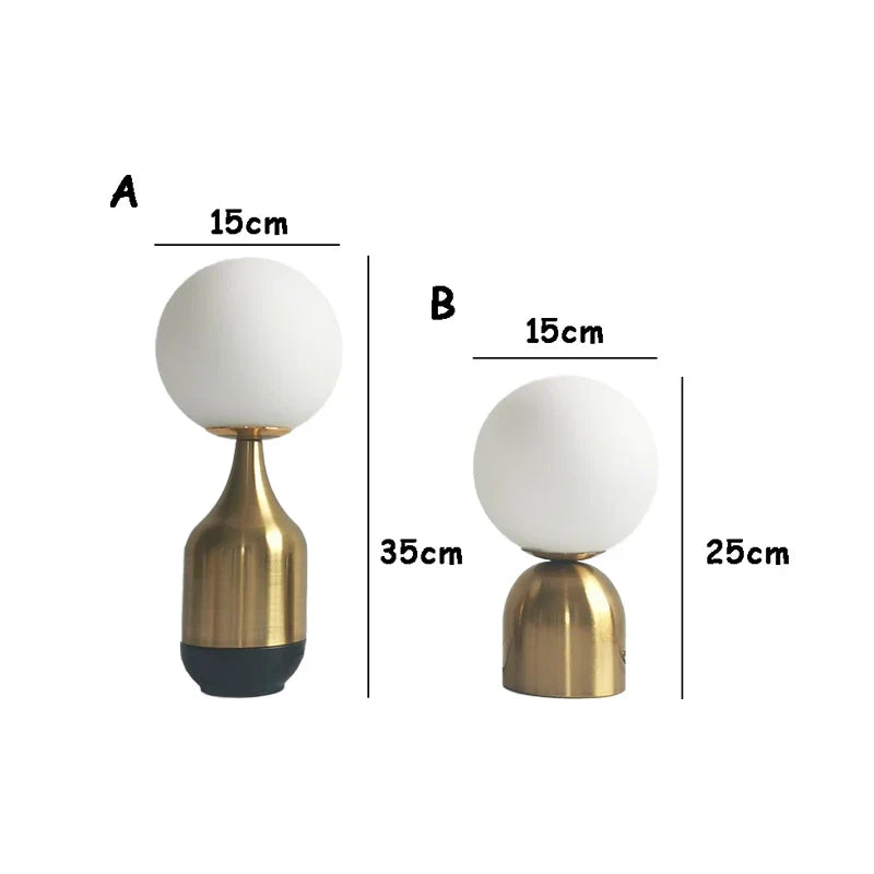 Nordic Globe Table Lamp - Brass & Glass Bedside Light