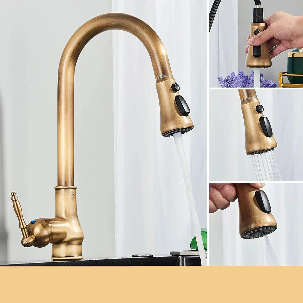 HeritageFlow - Antique Brass Kitchen Faucet