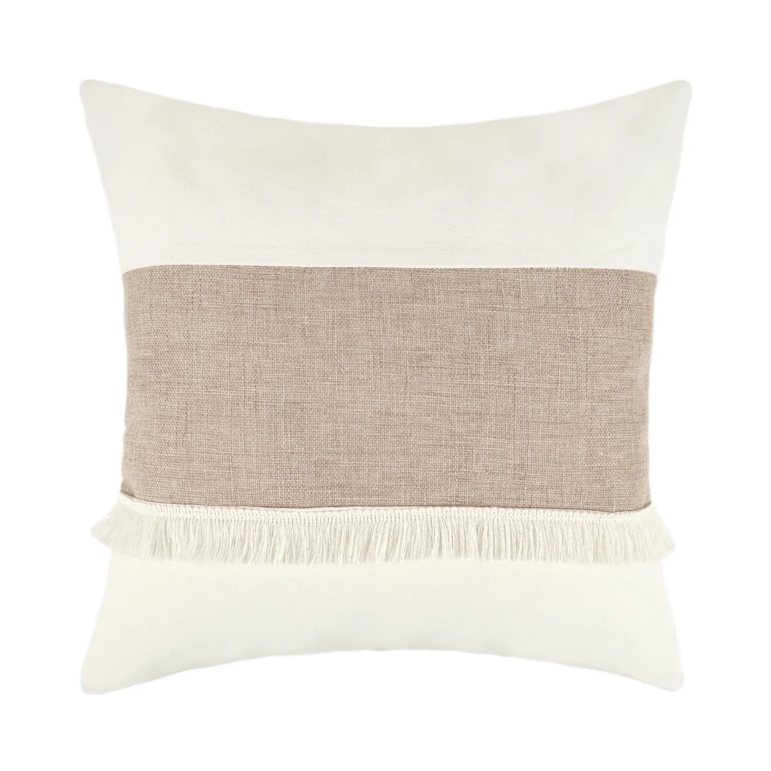 Bohemian Cushion Cover - Geometric Beige & Fringe