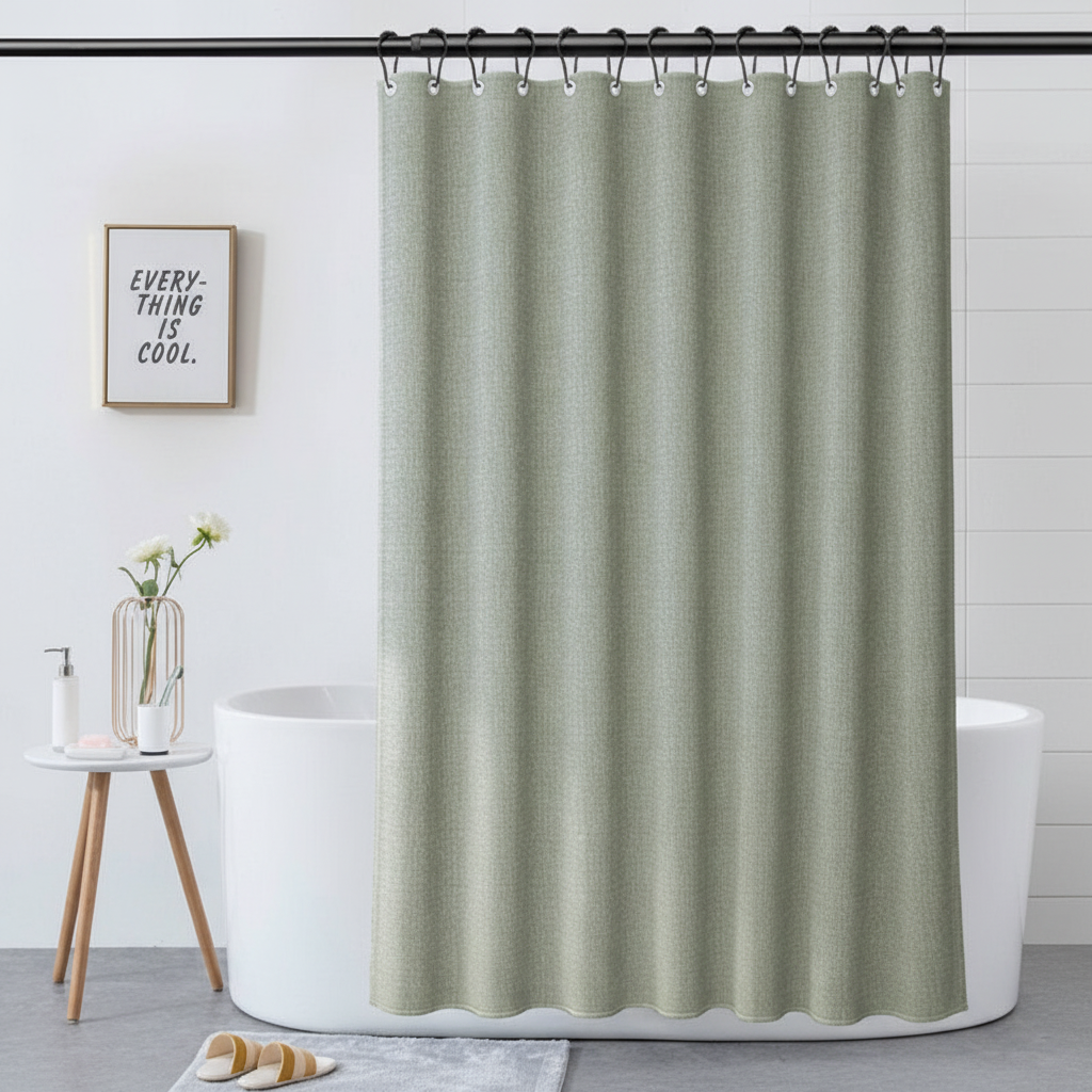 Serene Collection | Lightweight Polyester Shower Curtain with Water-Repellent Finish | Tranquil Light Green Design for a Spa-Like Experience 1
