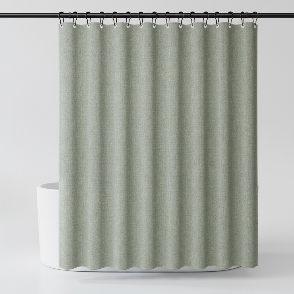 Serene Collection | Lightweight Polyester Shower Curtain with Water-Repellent Finish | Tranquil Light Green Design for a Spa-Like Experience 2