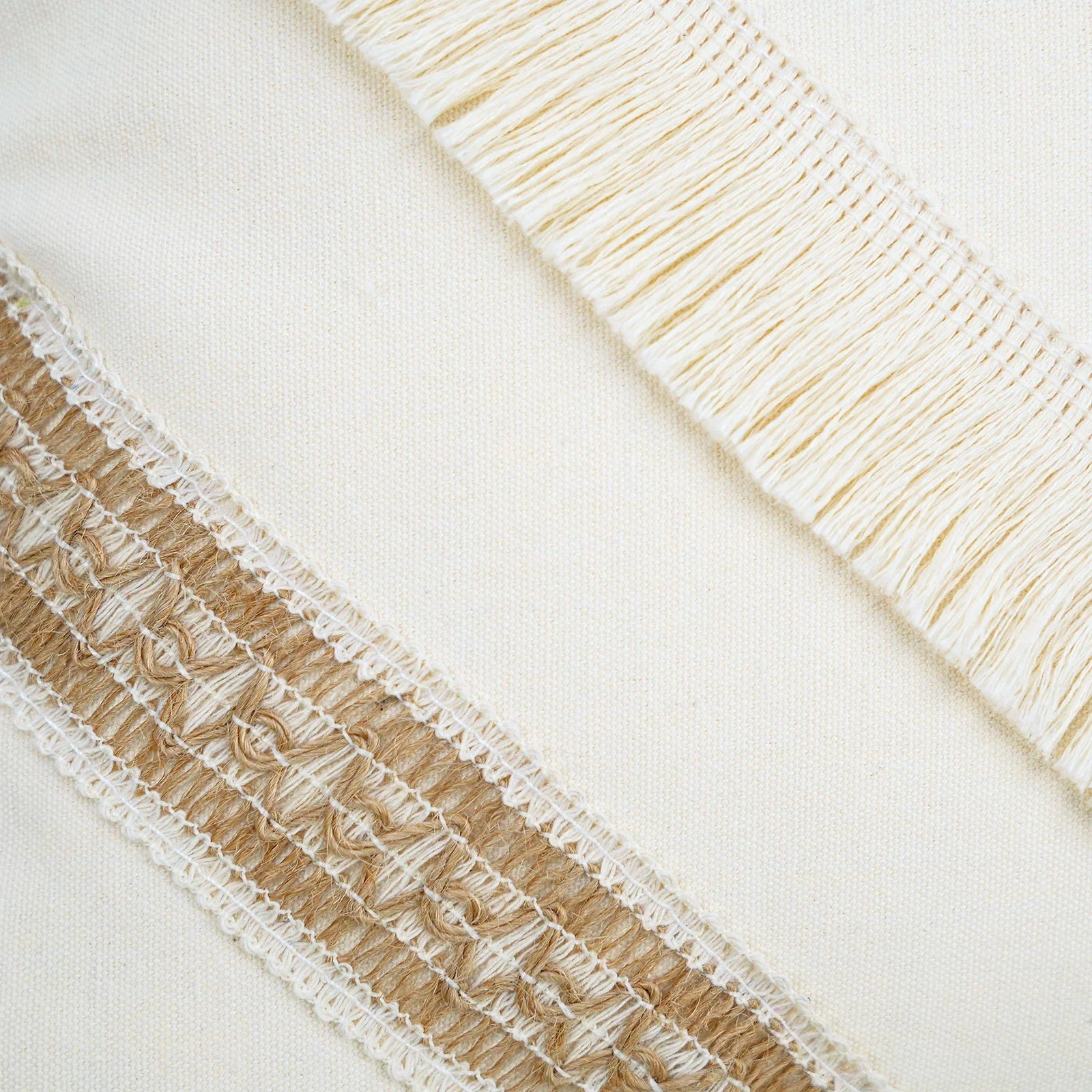 Bohemian Cushion Cover - Geometric Beige & Fringe