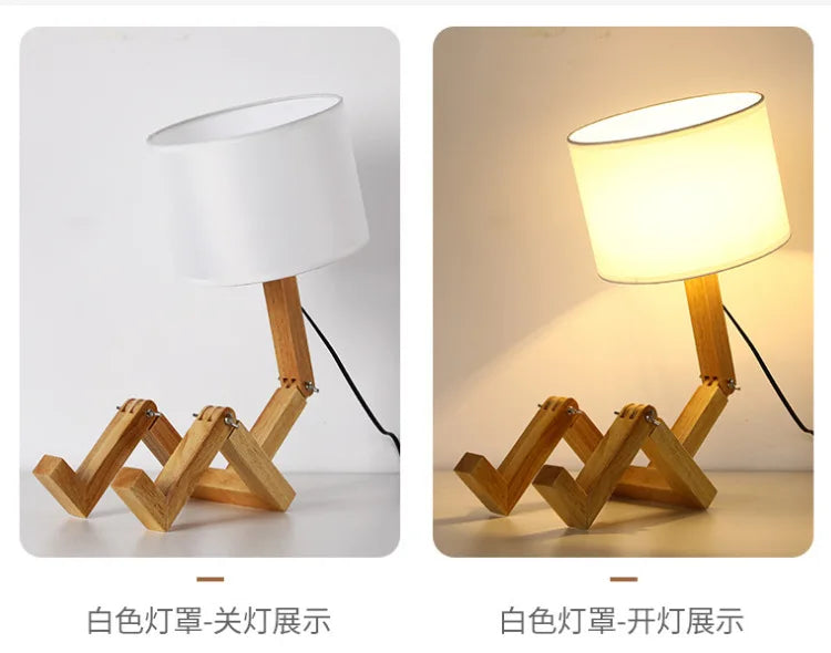 Wooden Robot Table Lamp - Playful Kids' Room Light