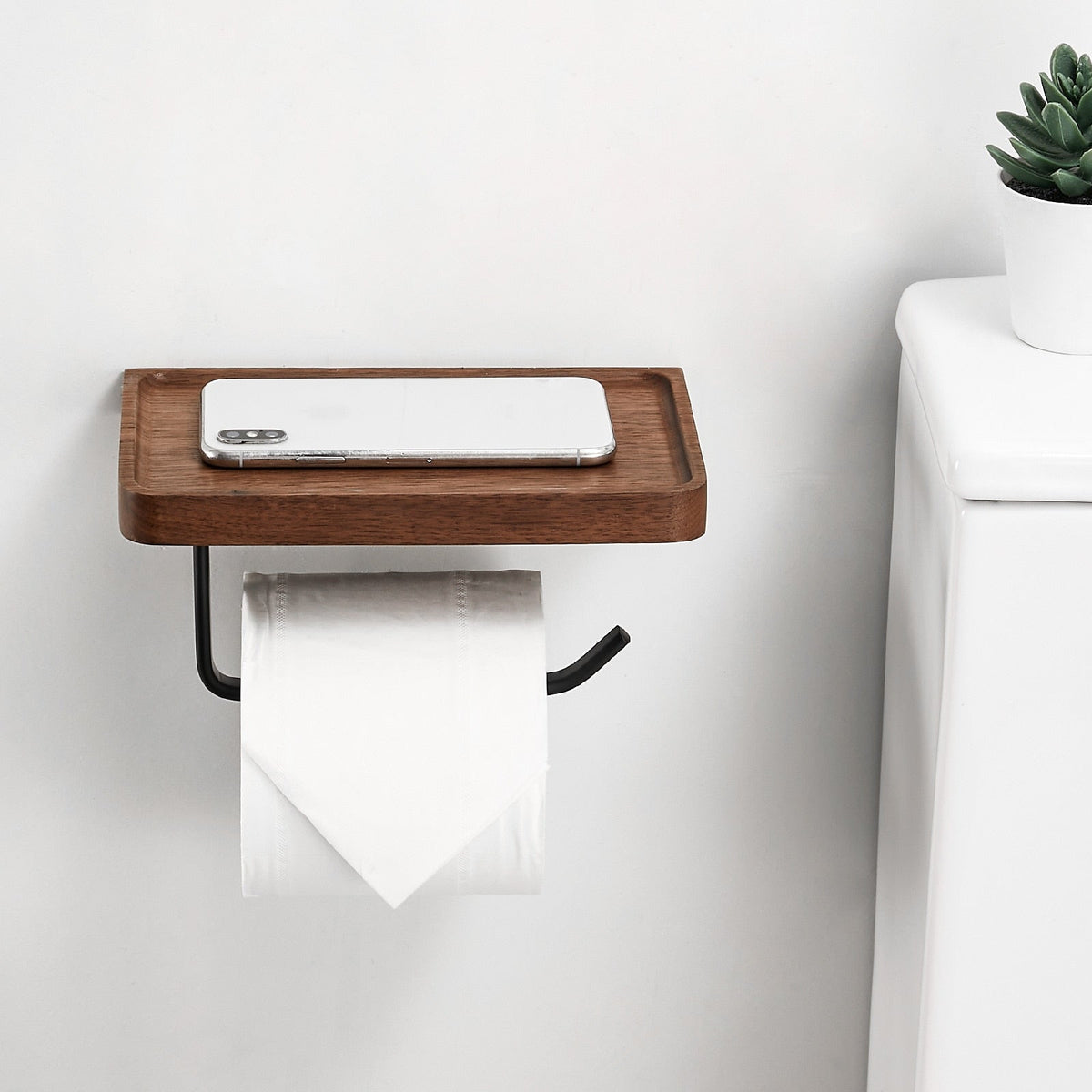 WoodEase Holder - Stylish Wooden Toilet Roll Holder with Shelf