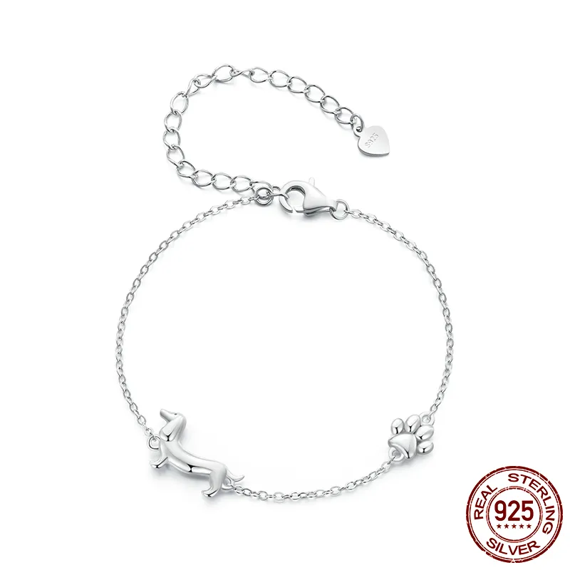 Dachshund Bracelet - Sterling Silver Sausage Dog Charm Bracelet