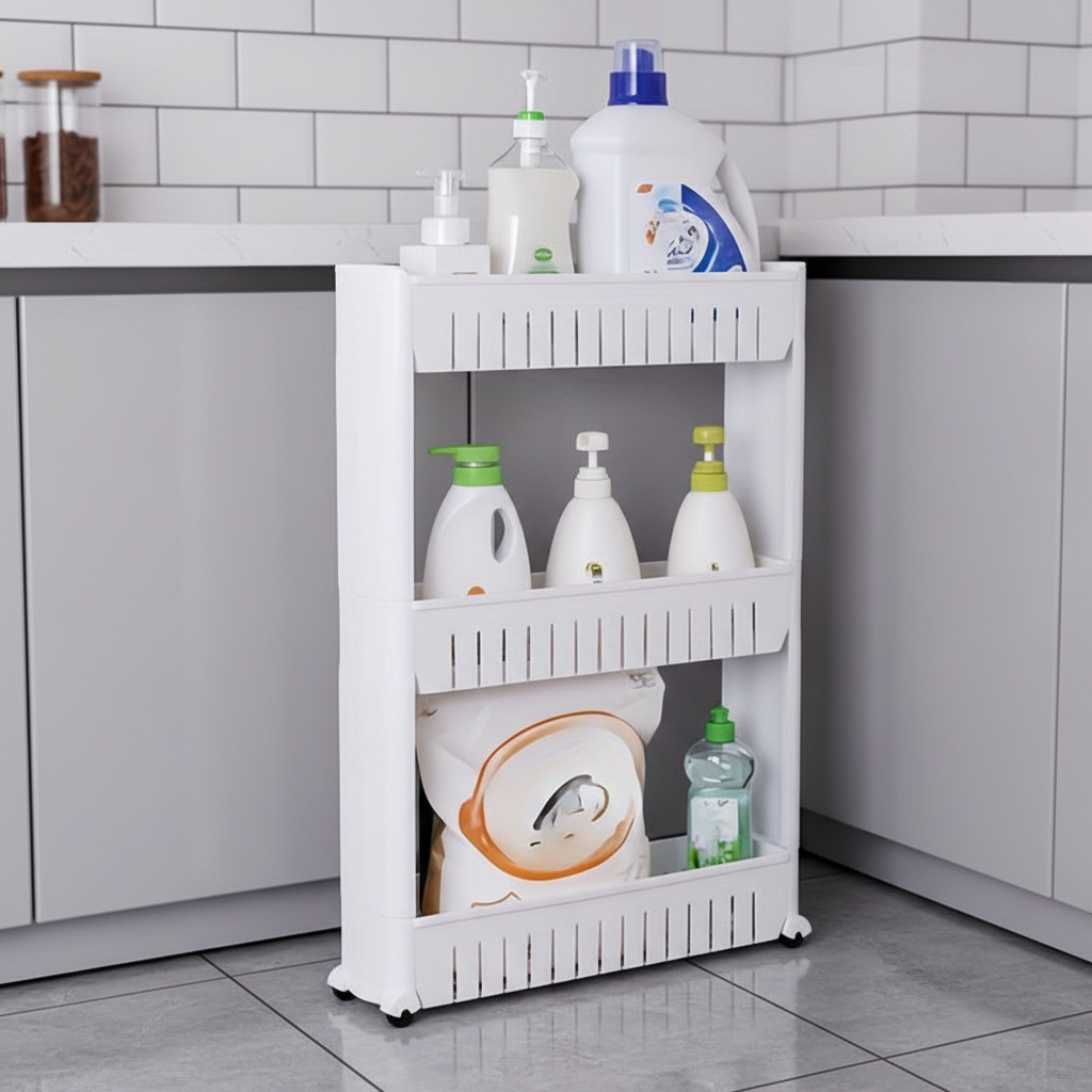 SlimGlide | Plastic Storage Organizer with Wheels for Easy Mobility | Space-Saving Cart for Tight Spaces 0