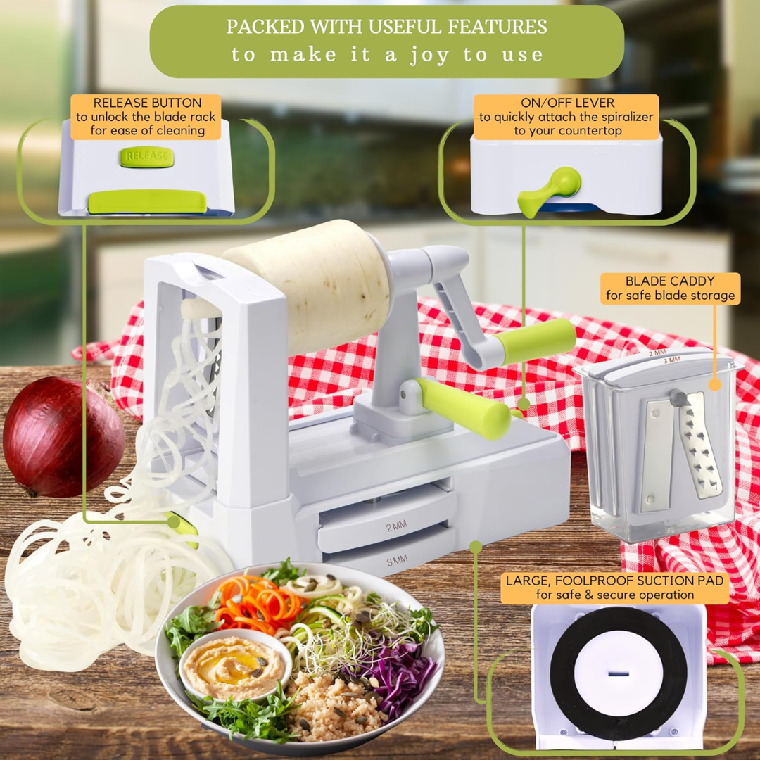 SpiralSlice | 5-Piece Vegetable Cutter with Interchangeable Blades | Durable Tool for Effortless Meal Prep 4