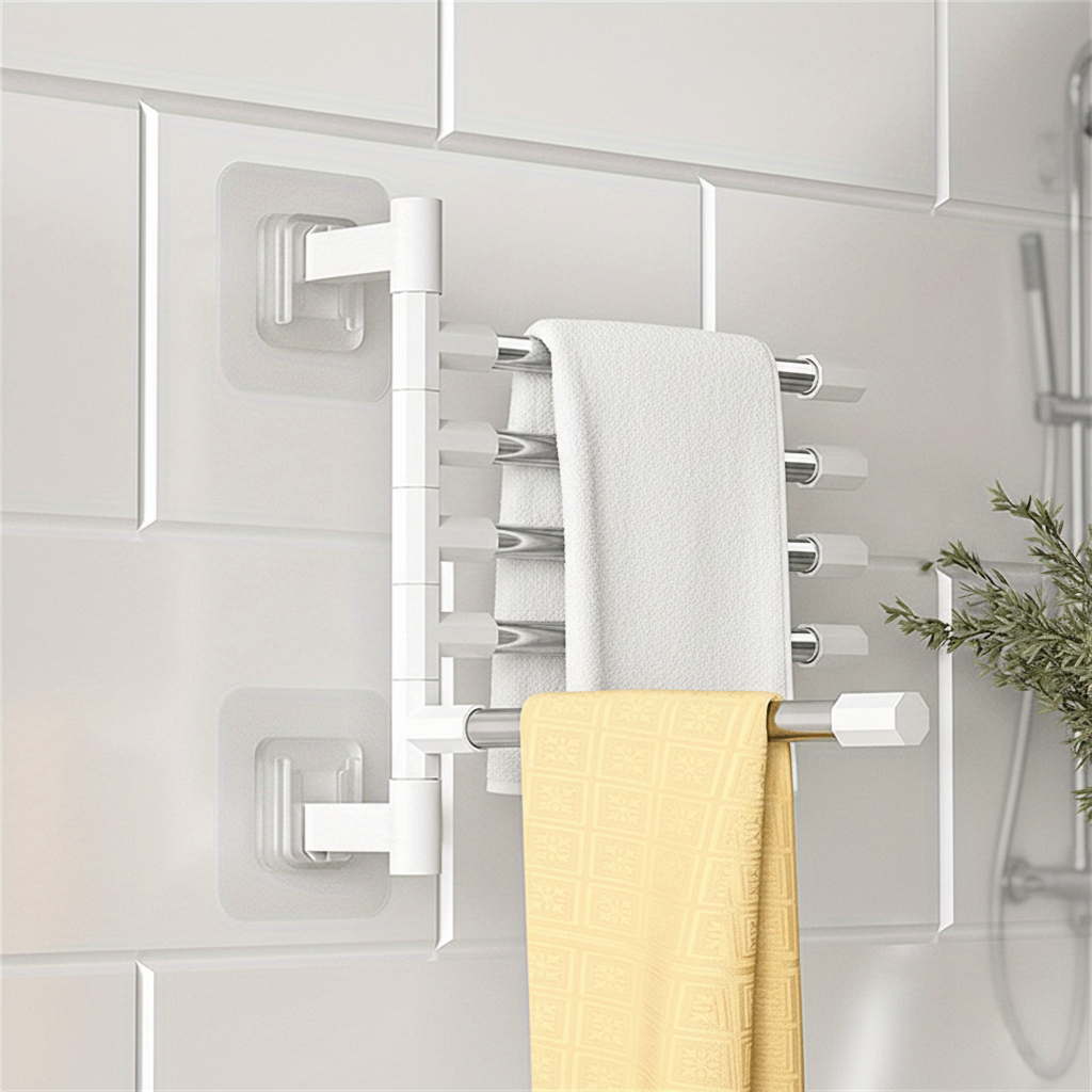 Swivel Towel Rack with Self-Adhesive Design | Space-Saving Solution for Organized Bathrooms 0