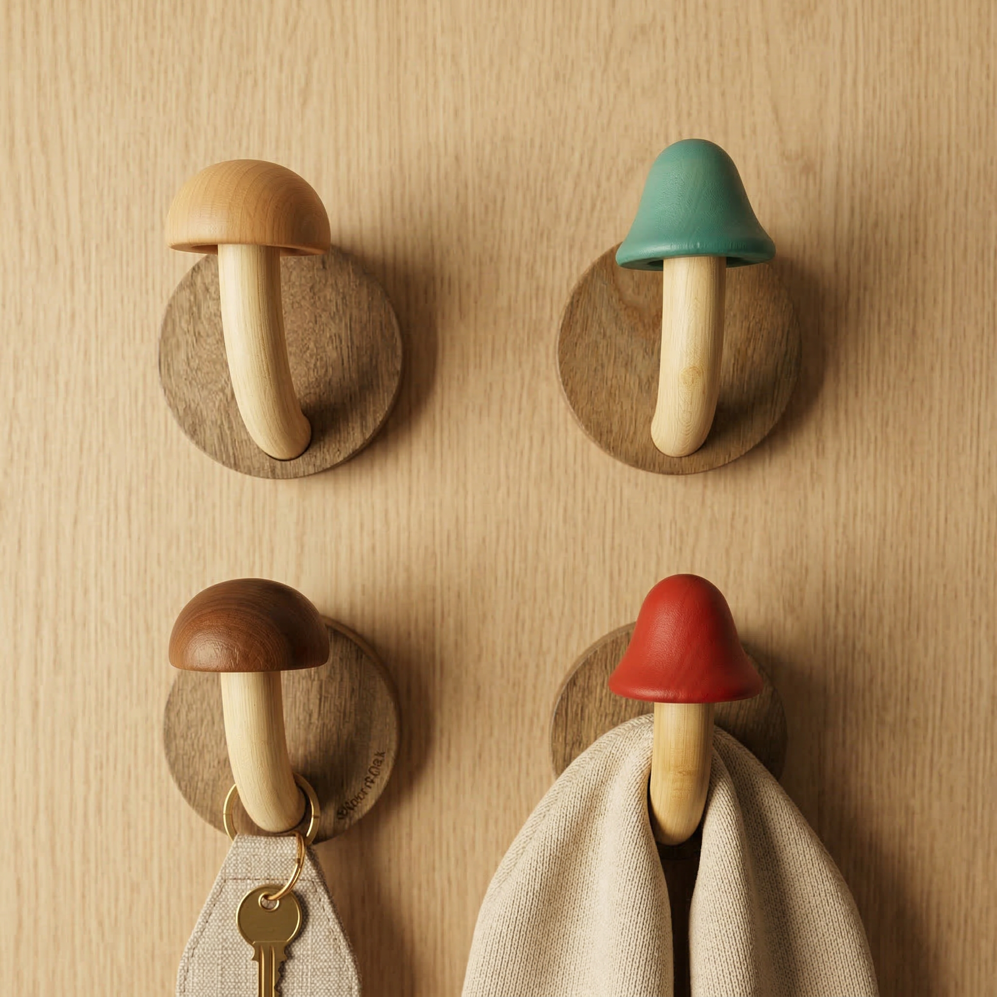 Timber Collection | Wooden Wall Hooks with Whimsical Mushroom Design | Playful Decor for Organizing 1