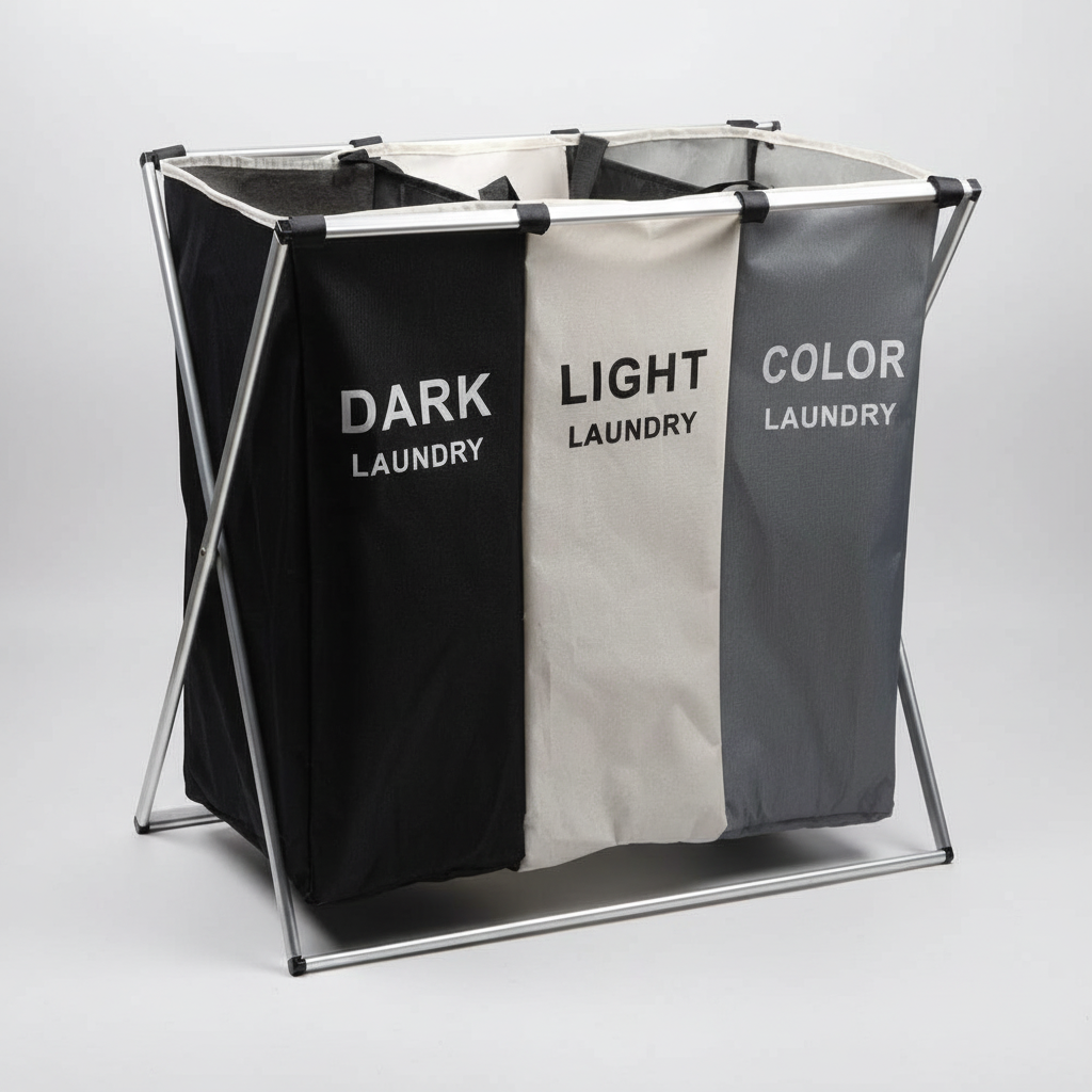 TriOrganize | Laundry Hamper with Three Compartments | Durable Fabric and Metal Design for Efficient Sorting 1