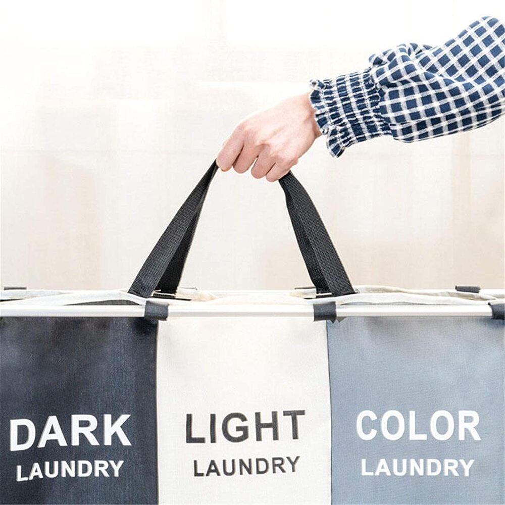 TriOrganize | Laundry Hamper with Three Compartments | Durable Fabric and Metal Design for Efficient Sorting 3
