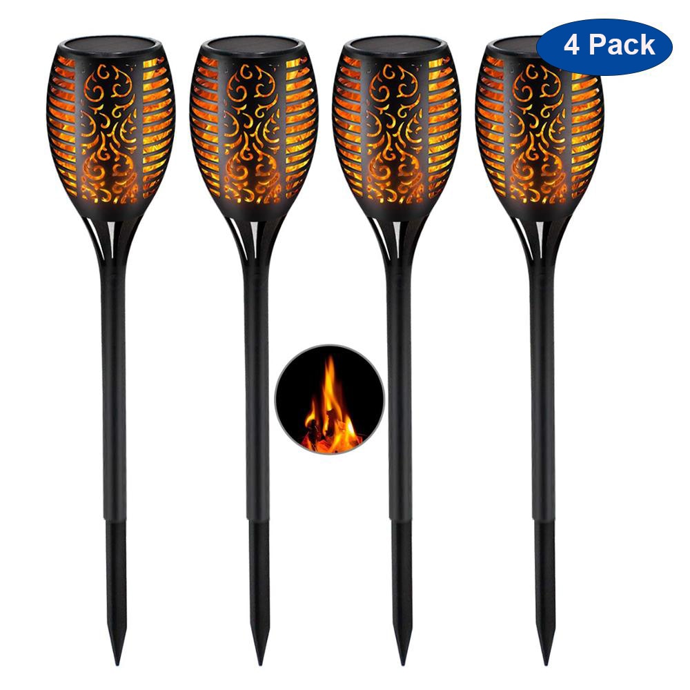 Solar Garden Torch Lights - 96 LED Flame, 4 Pack