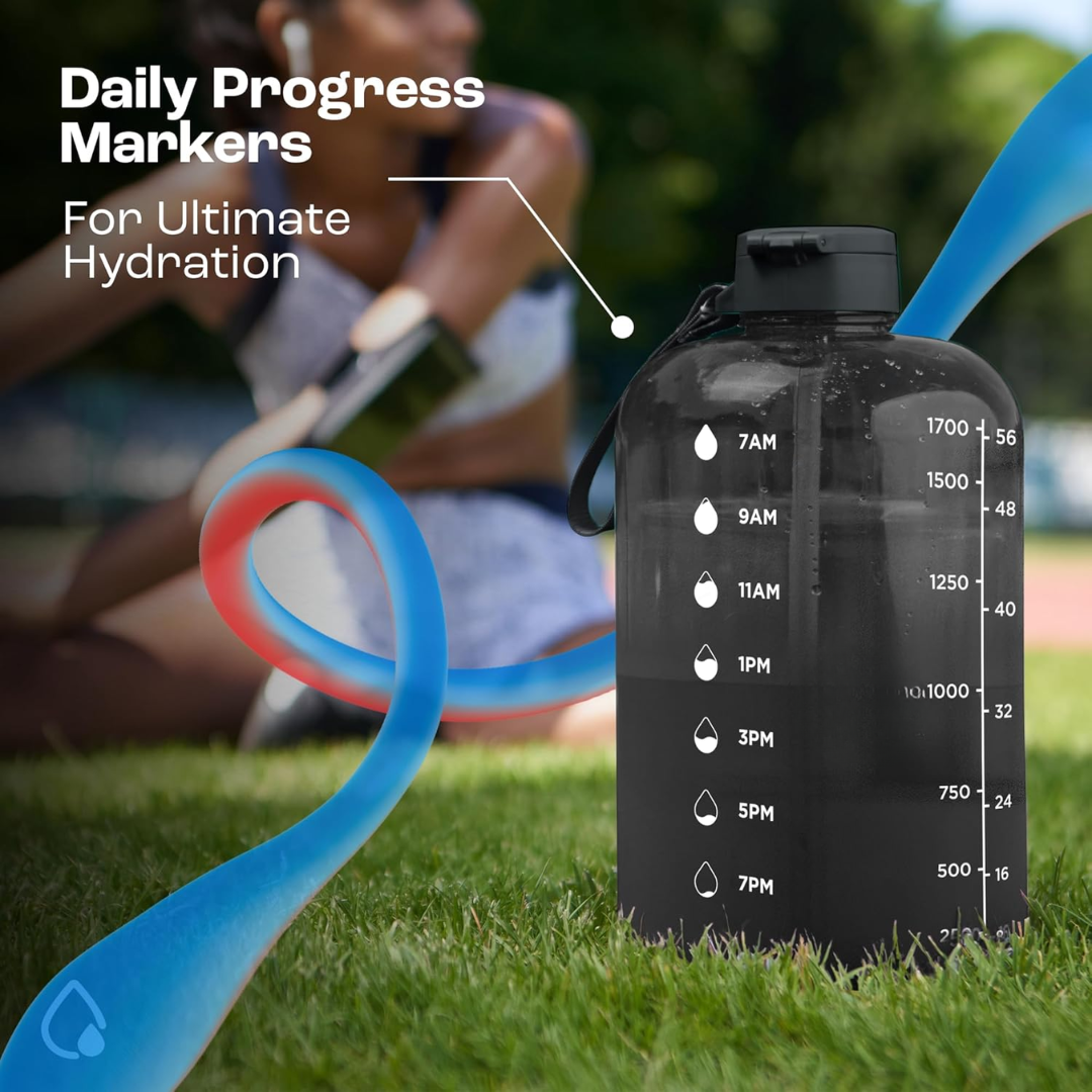 HydraMark - 2L Water Bottle with Time Markers and Carry Handle