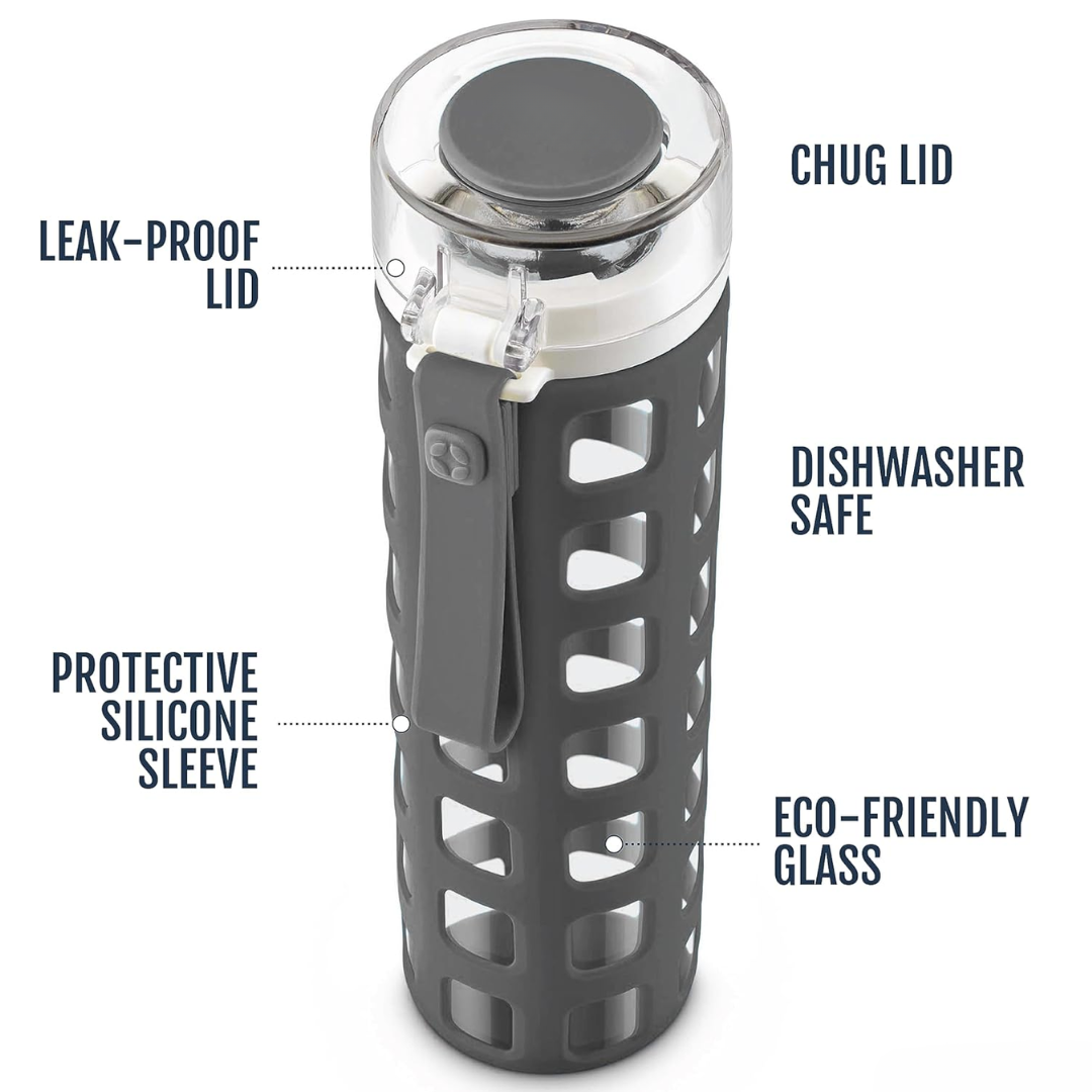 PureSip - Glass Water Bottle with Flip Lid