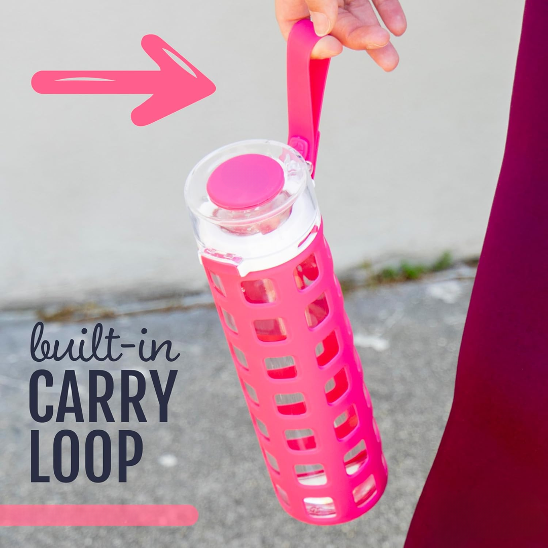 PureSip - Glass Water Bottle with Flip Lid