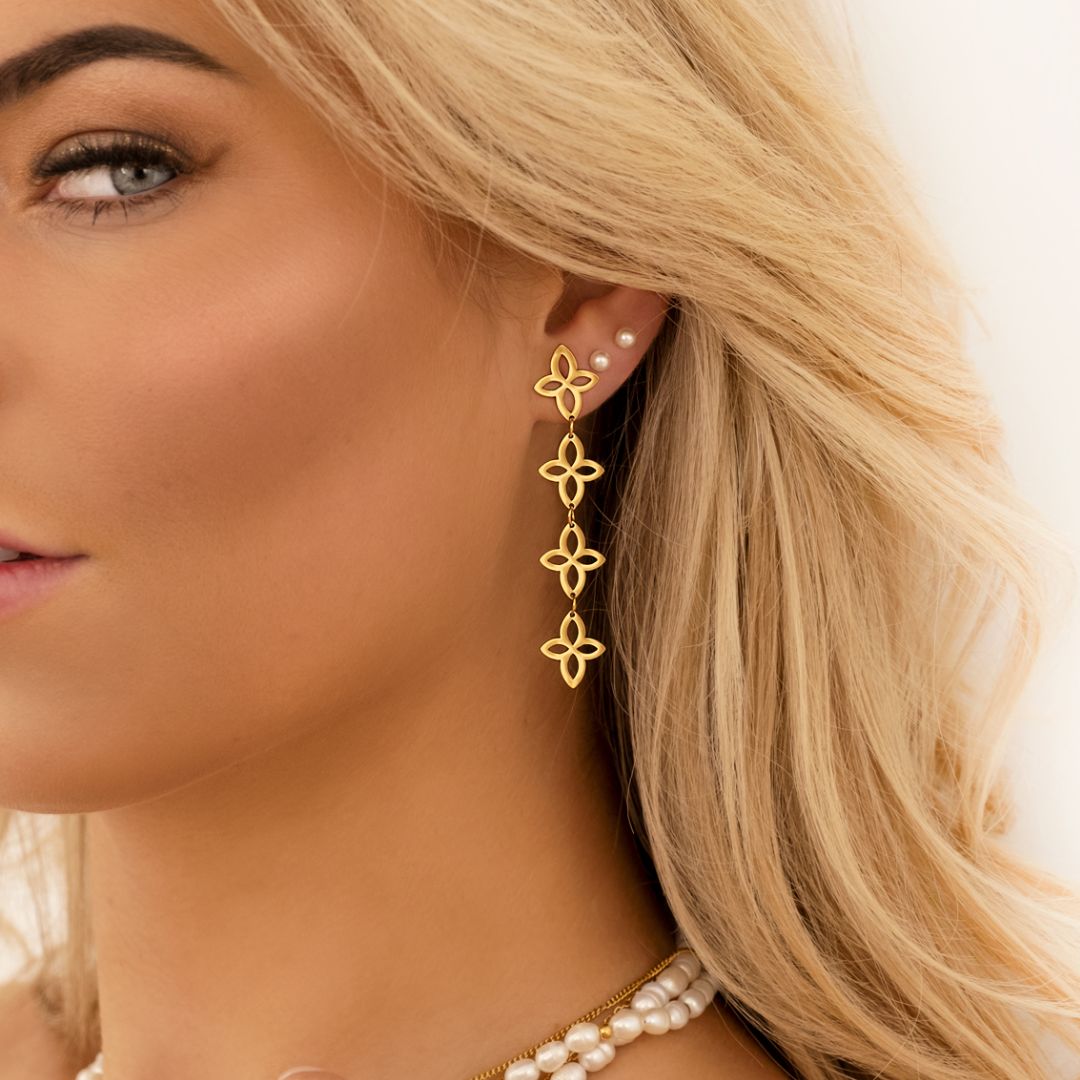 FloralGleam Earrings - Vintage Floral Chain Drop Earrings