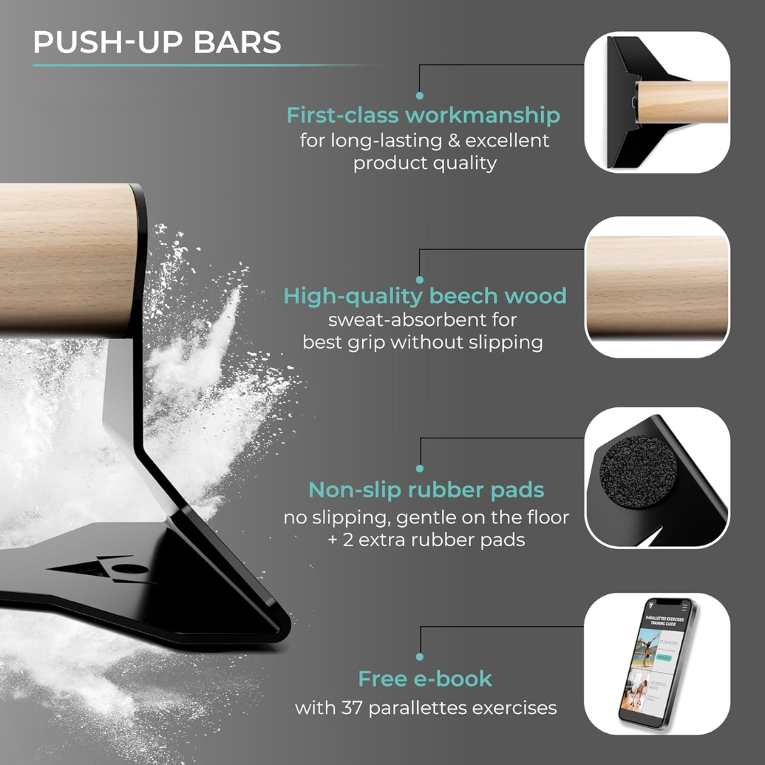 PowerGrip - Wooden Push-Up Parallettes with Non-Slip Base