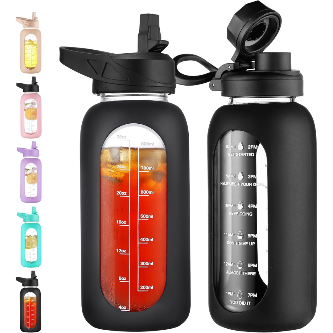 HydroGlow - Motivational Glass Water Bottle 900ml