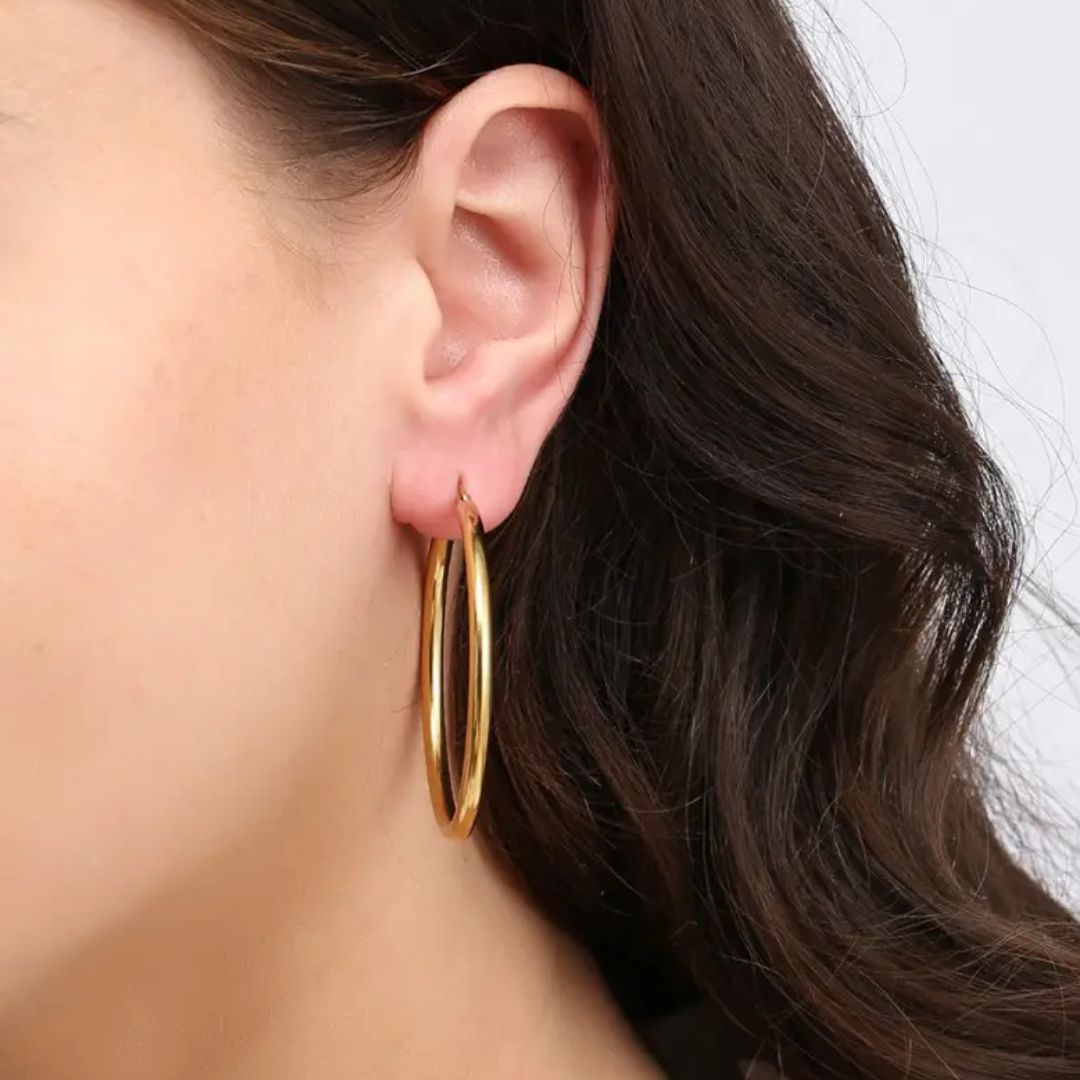 GoldenGlow Earrings - Elegant 40 mm Gold Hoop Earrings
