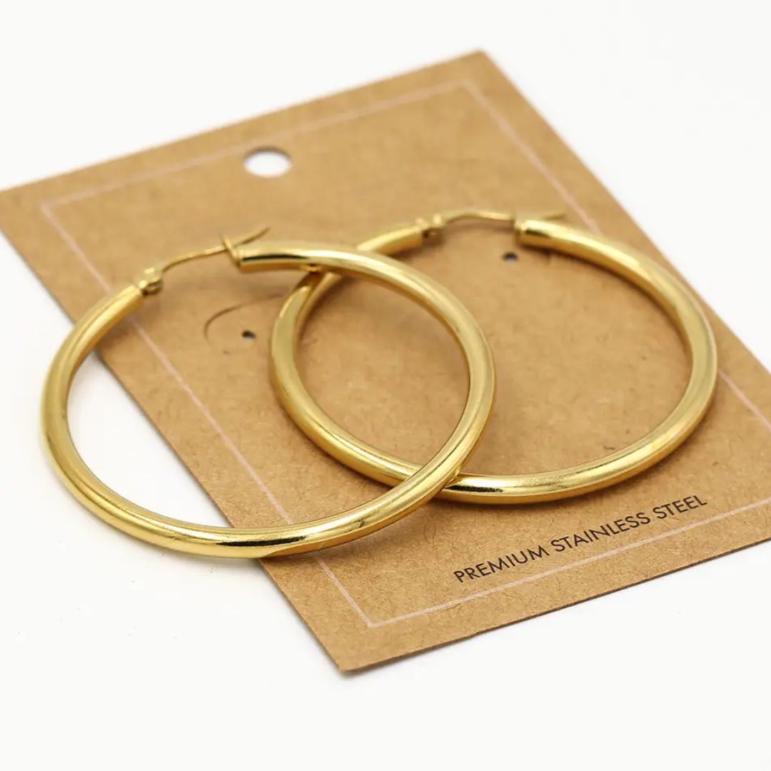GoldenGlow Earrings - Elegant 40 mm Gold Hoop Earrings