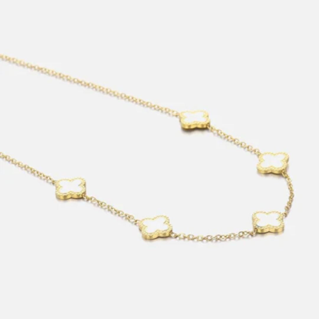 Lucky Clover Necklace - White and Gold Four-Leaf Clover Pendant