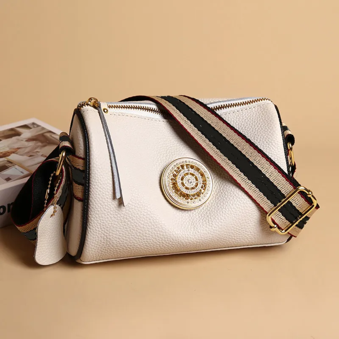 Veronica Boston Bag - Compact Leather Handbag with Gold Details