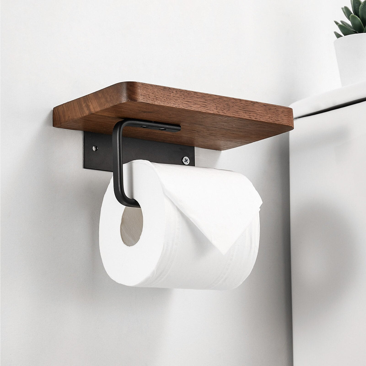 WoodEase Holder - Stylish Wooden Toilet Roll Holder with Shelf