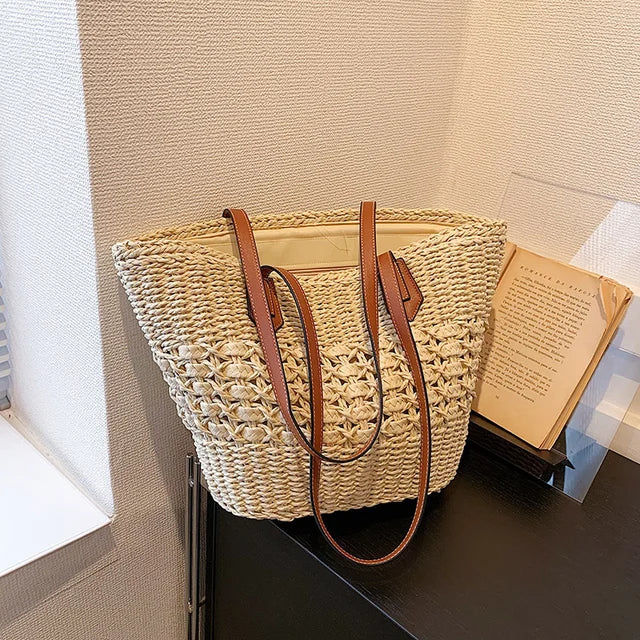 BohoVibe Tote - Woven Straw Beach Shoulder Bag