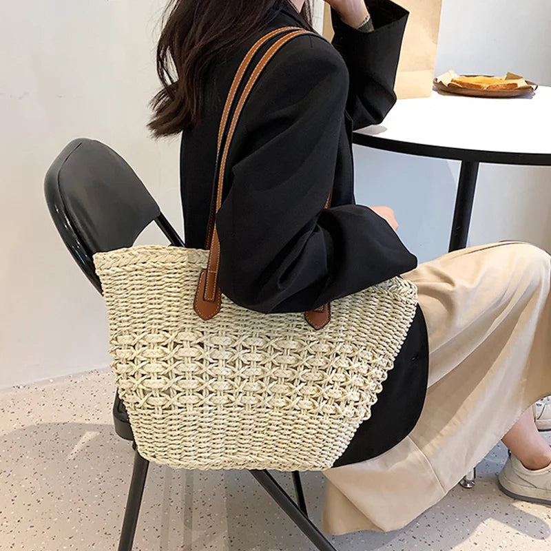 BohoVibe Tote - Woven Straw Beach Shoulder Bag