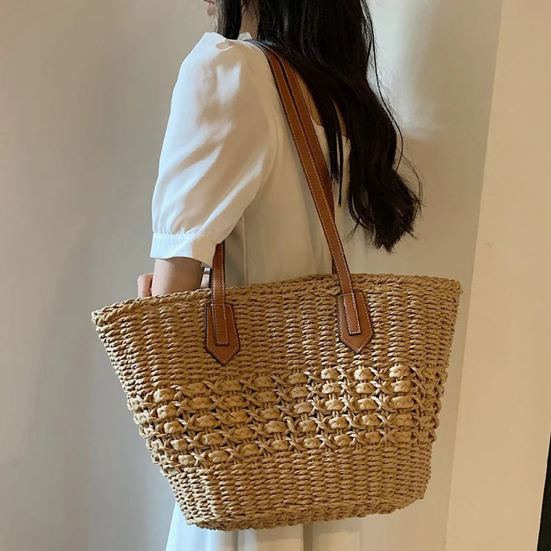 BohoVibe Tote - Woven Straw Beach Shoulder Bag