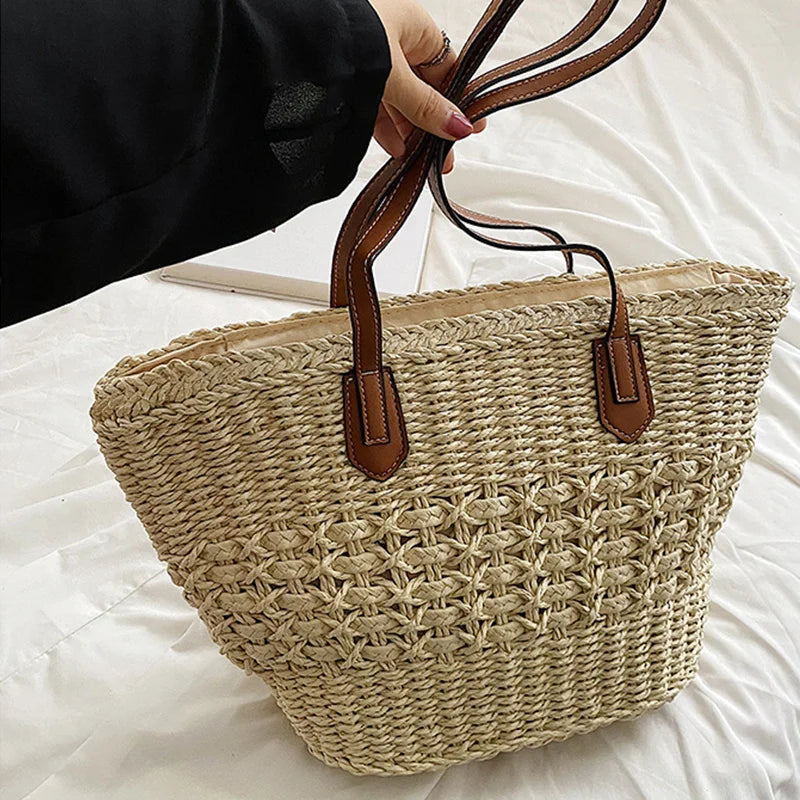 BohoVibe Tote - Woven Straw Beach Shoulder Bag