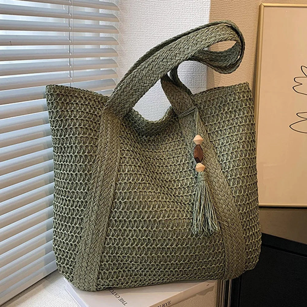 EcoChic Handbag - Woven Rattan Shoulder Bag