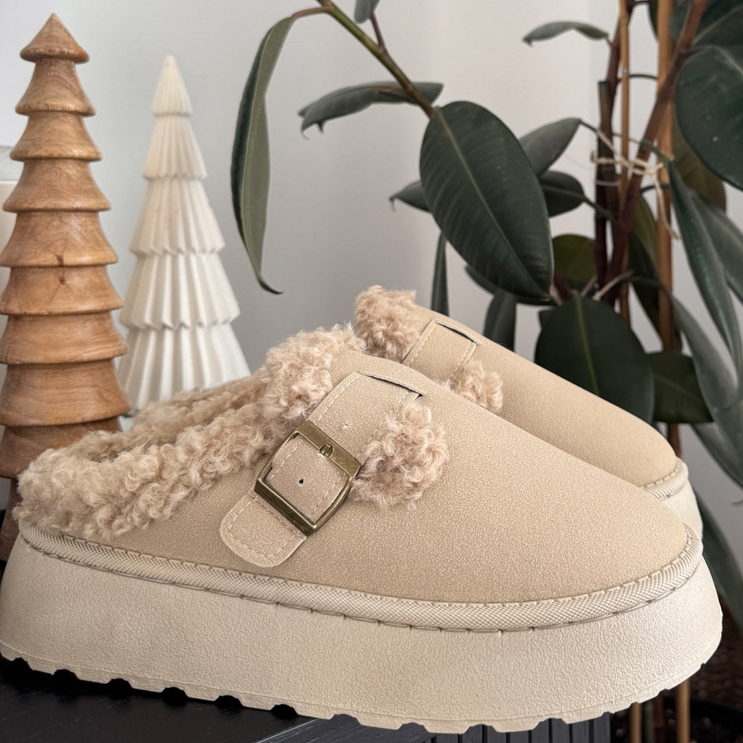 Women's Fleece Lined Buckle Platform Slippers - Cozy House Slippers for Autumn/Winter Comfort 5