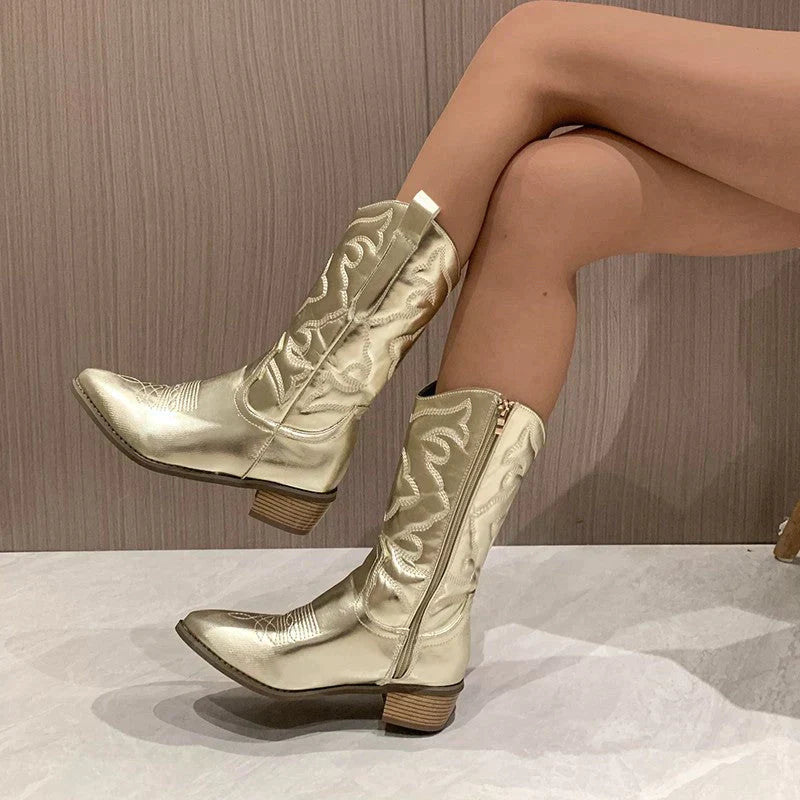Women's Metallic Fashion Boots - Chic Stylish Footwear for Bold Fashion Statements 2