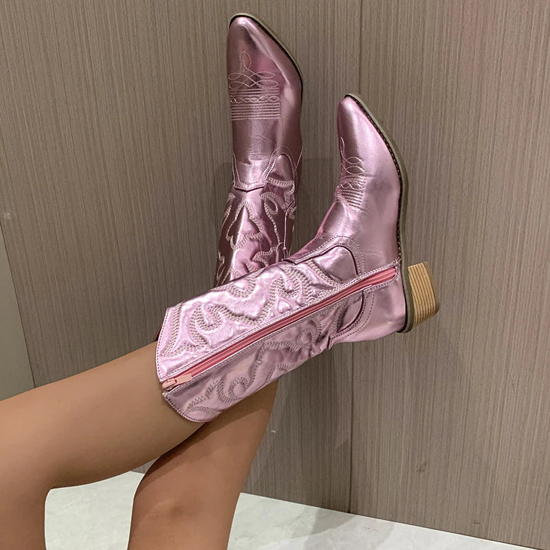 Women's Retro Western Cowboy Boots - Stylish Leather Footwear for Everyday Adventures 6