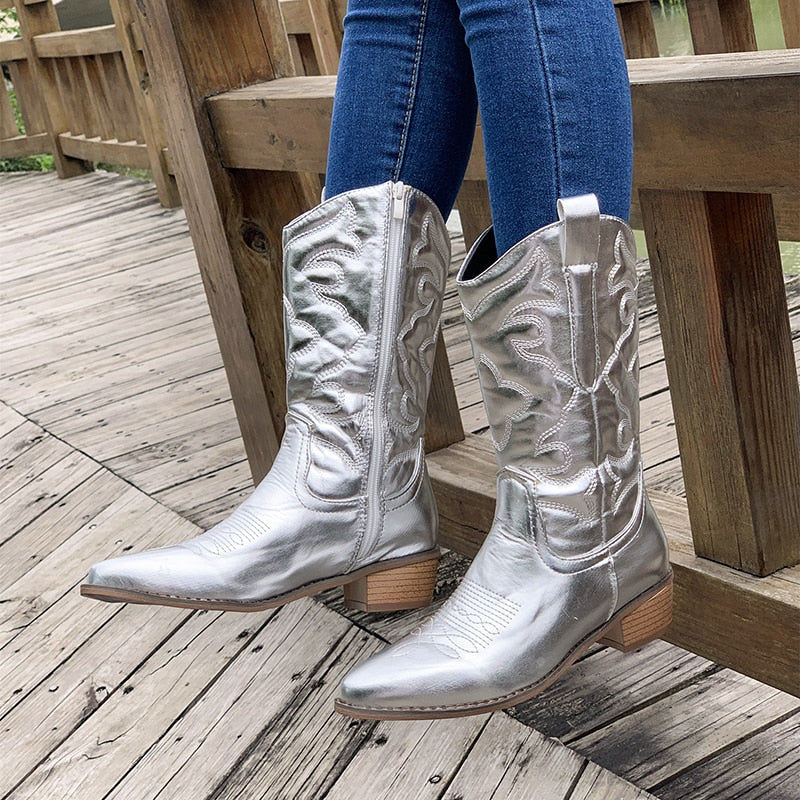 Women's Retro Western Cowboy Boots - Stylish Leather Footwear for Everyday Adventures 7