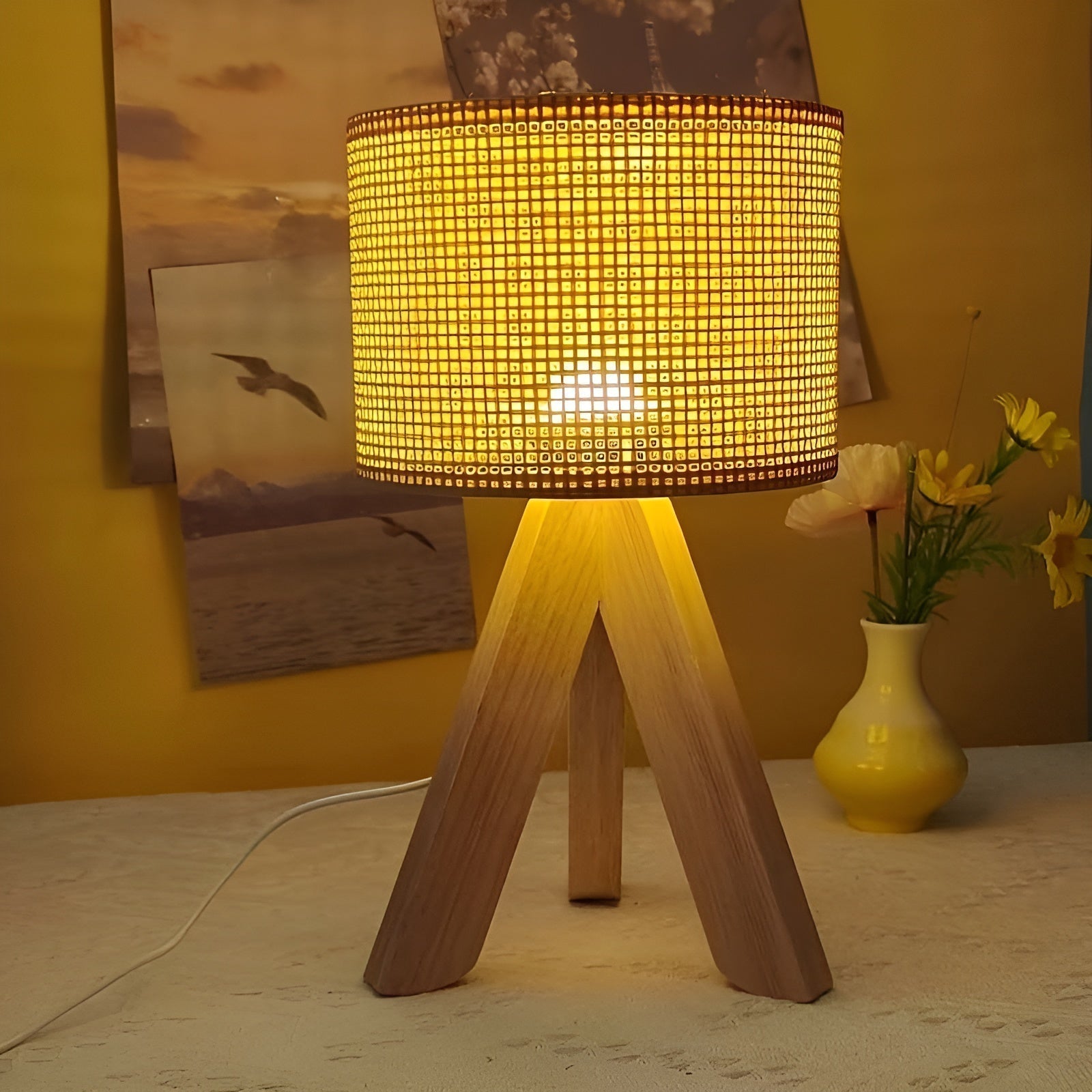 Rattan Tripod Table Lamp - Handmade USB LED Light