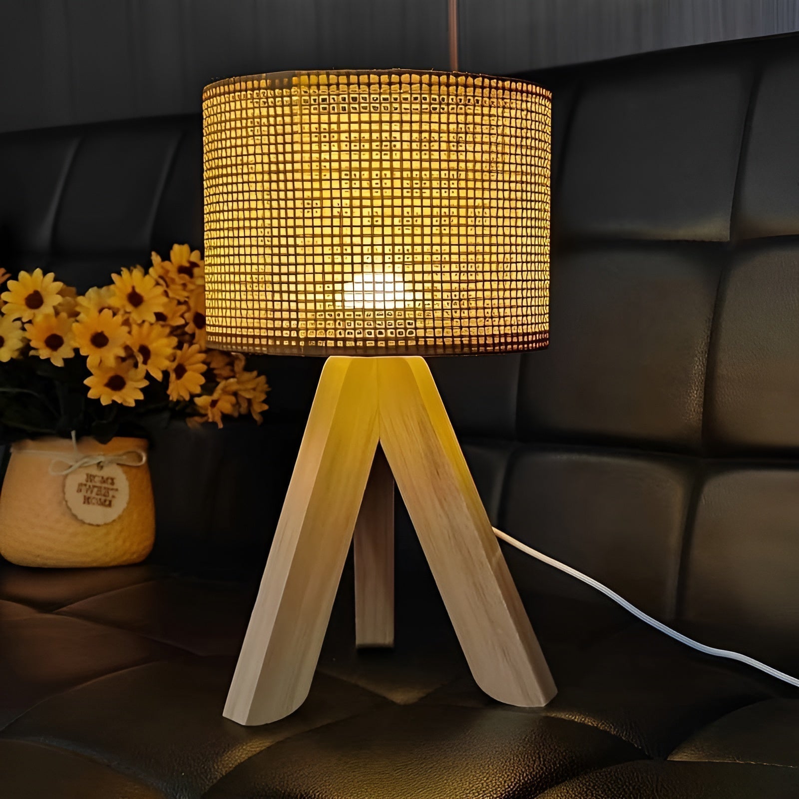 Rattan Tripod Table Lamp - Handmade USB LED Light