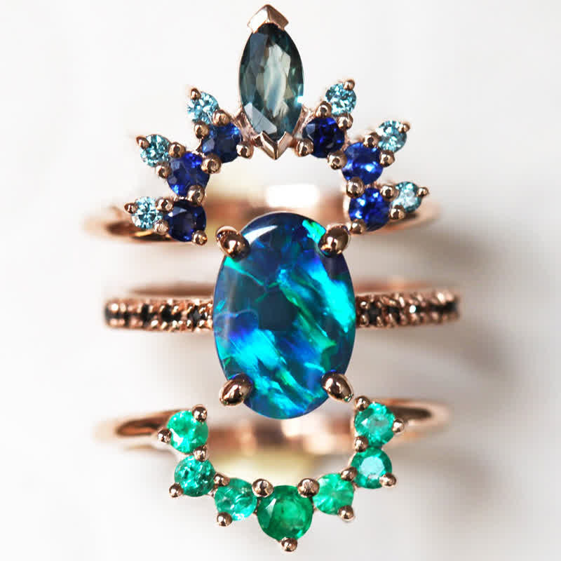 Isabella - 3-Piece Sapphire & Opal Ring Set for Women