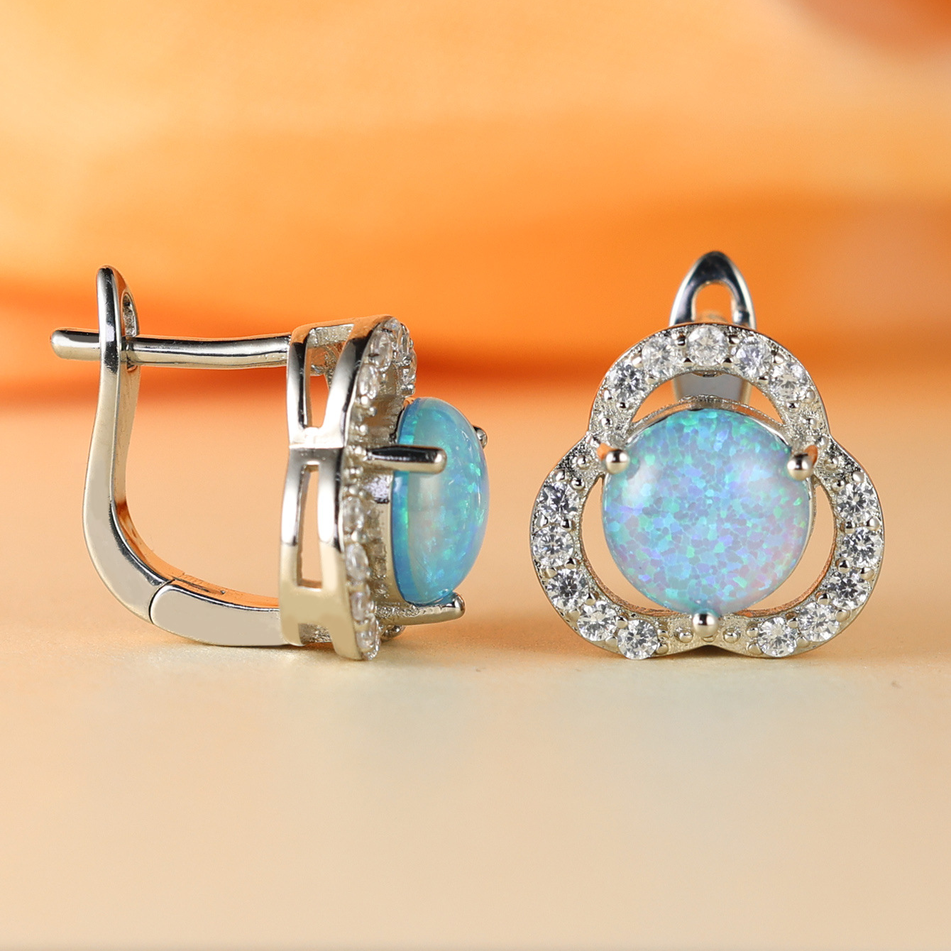 Elara - White Opal & Zirconia Clover Earrings for Women