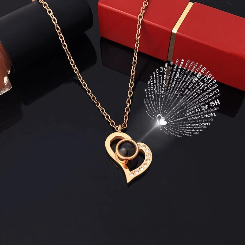 EternalLove Necklace - Heart Pendant with I Love You in 100 Languages