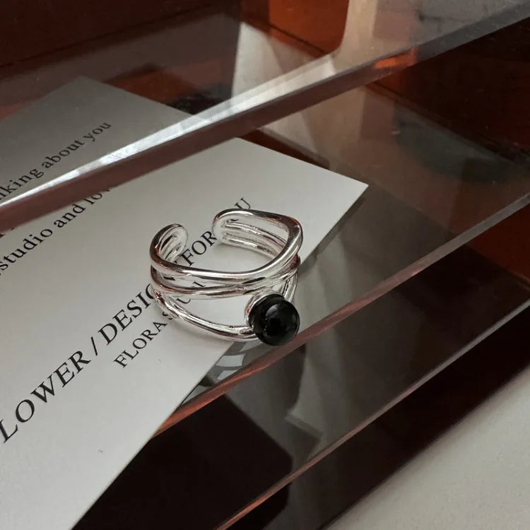 Arden - Black Onyx Multi-Line Sterling Silver Ring